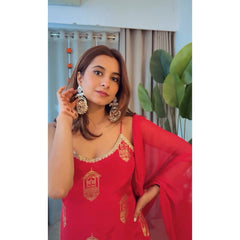 Lovely Red Georgette Thread Work Sharara Suit