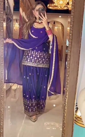 Lovely Purple Color Embroidery With Sequence Work Dhoti Suit