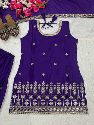 Lovely Purple Color Embroidery With Sequence Work Dhoti Suit