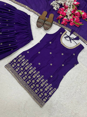 Lovely Purple Color Embroidery With Sequence Work Dhoti Suit