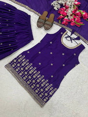 Lovely Purple Color Embroidery With Sequence Work Dhoti Suit