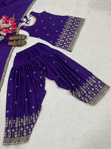 Lovely Purple Color Embroidery With Sequence Work Dhoti Suit