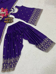 Lovely Purple Color Embroidery With Sequence Work Dhoti Suit