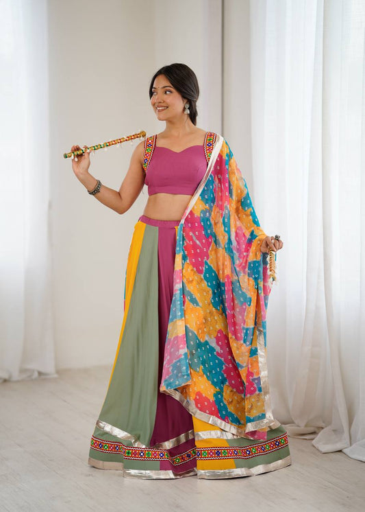 Navratri Wear Multicolor Mirror Work Lehenga Choli