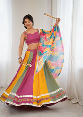 Navratri Wear Multicolor Mirror Work Lehenga Choli