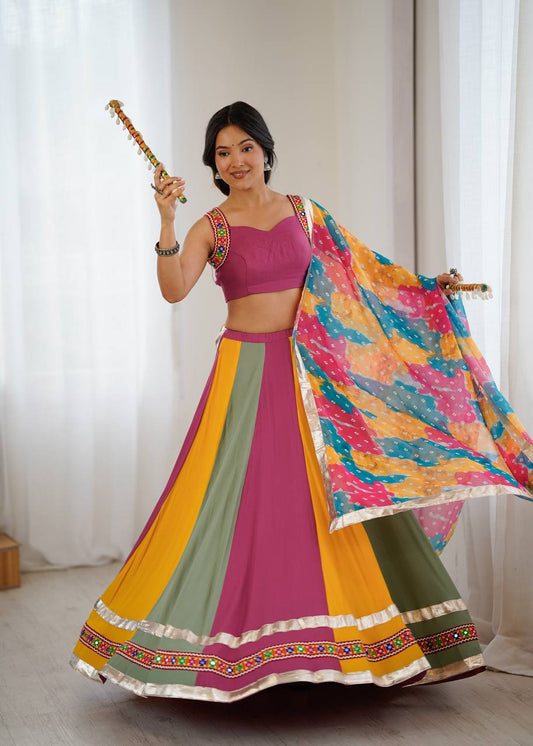 Navratri Wear Multicolor Mirror Work Lehenga Choli