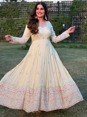 Ravishing White Color Embroidery Work Georgette Gown