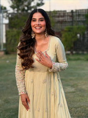 Ravishing White Color Embroidery Work Georgette Gown