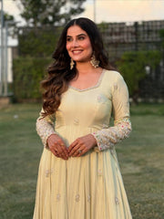 Ravishing White Color Embroidery Work Georgette Gown