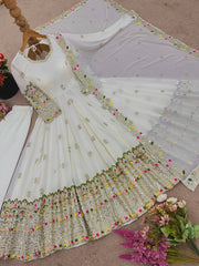 Ravishing White Color Embroidery Work Georgette Gown