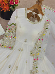 Ravishing White Color Embroidery Work Georgette Gown