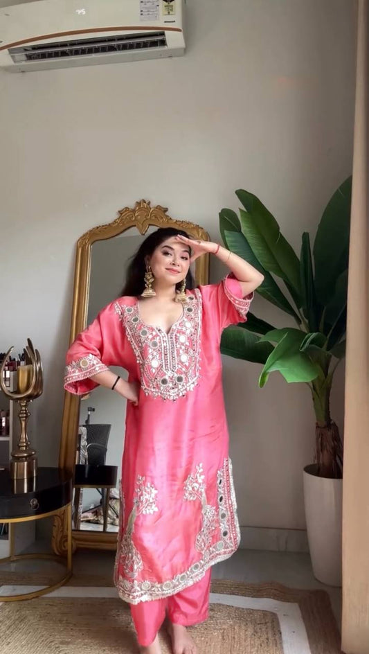 Marvelous Pink Color Sequence Work Sharara Suit