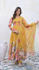 Stylish Yellow Color Sequence Work Georgette Gown