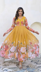 Stylish Yellow Color Sequence Work Georgette Gown