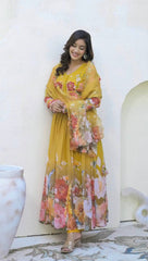Stylish Yellow Color Sequence Work Georgette Gown