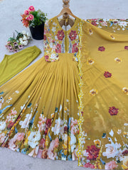 Stylish Yellow Color Sequence Work Georgette Gown