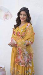 Stylish Yellow Color Sequence Work Georgette Gown