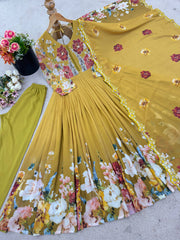 Stylish Yellow Color Sequence Work Georgette Gown