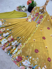 Stylish Yellow Color Sequence Work Georgette Gown