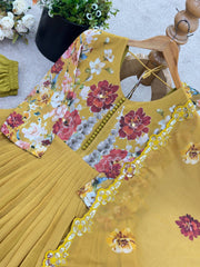 Stylish Yellow Color Sequence Work Georgette Gown