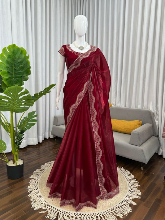 Glorious Red Jimmy Chu Hot Fix Saree