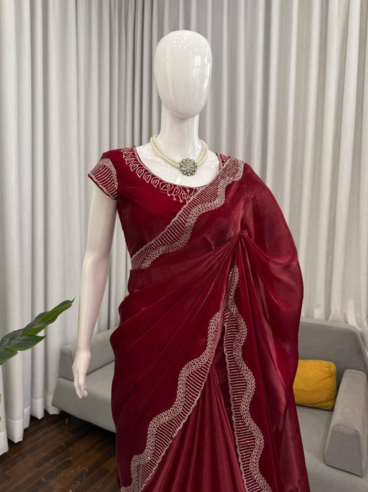 Glorious Red Jimmy Chu Hot Fix Saree
