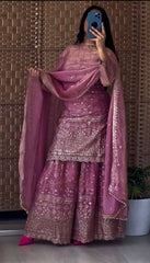 Designer Pink Crush Silk Sequence Work Sharara Suit