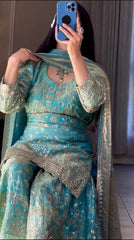Designer Pink Crush Silk Sequence Work Sharara Suit