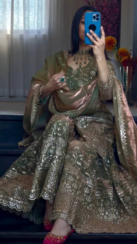 Designer Pink Crush Silk Sequence Work Sharara Suit