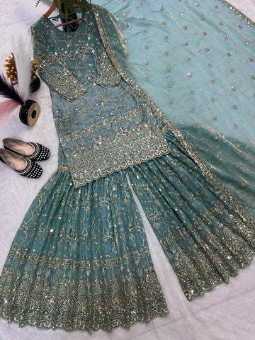 Designer Pink Crush Silk Sequence Work Sharara Suit