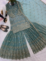Designer Pink Crush Silk Sequence Work Sharara Suit