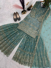 Designer Pink Crush Silk Sequence Work Sharara Suit