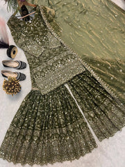 Designer Pink Crush Silk Sequence Work Sharara Suit