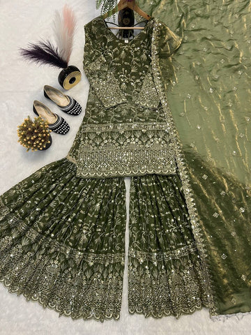 Designer Pink Crush Silk Sequence Work Sharara Suit