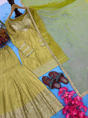 Stylish Maroon Chinon Silk Sequence Work Sharara Suit