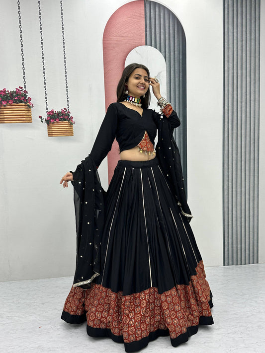Black Cotton Ajrakh Print Navratri Lehenga Choli