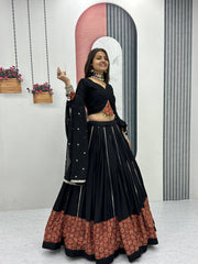 Black Cotton Ajrakh Print Navratri Lehenga Choli