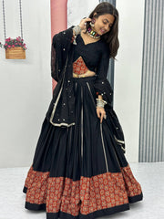 Black Cotton Ajrakh Print Navratri Lehenga Choli