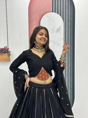 Black Cotton Ajrakh Print Navratri Lehenga Choli