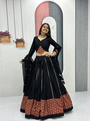 Black Cotton Ajrakh Print Navratri Lehenga Choli