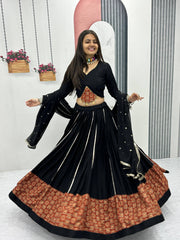 Black Cotton Ajrakh Print Navratri Lehenga Choli