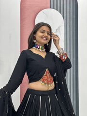 Black Cotton Ajrakh Print Navratri Lehenga Choli