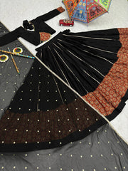 Black Cotton Ajrakh Print Navratri Lehenga Choli