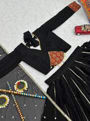 Black Cotton Ajrakh Print Navratri Lehenga Choli