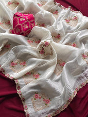 Alluring White Crush with Embroidery Work Saree