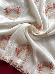 Alluring White Crush with Embroidery Work Saree