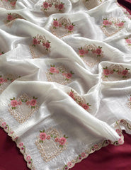 Alluring White Crush with Embroidery Work Saree