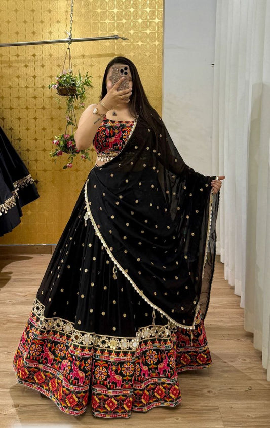 Navratri Black Georgette Mirror Work Lehenga Choli