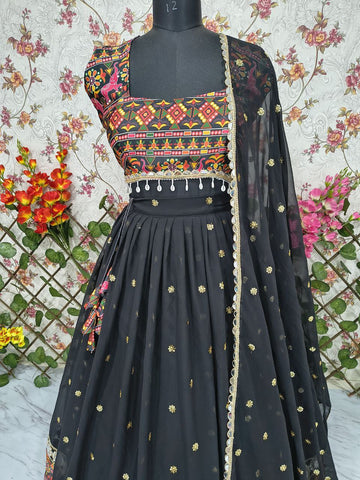 Navratri Black Georgette Mirror Work Lehenga Choli
