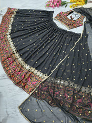 Navratri Black Georgette Mirror Work Lehenga Choli